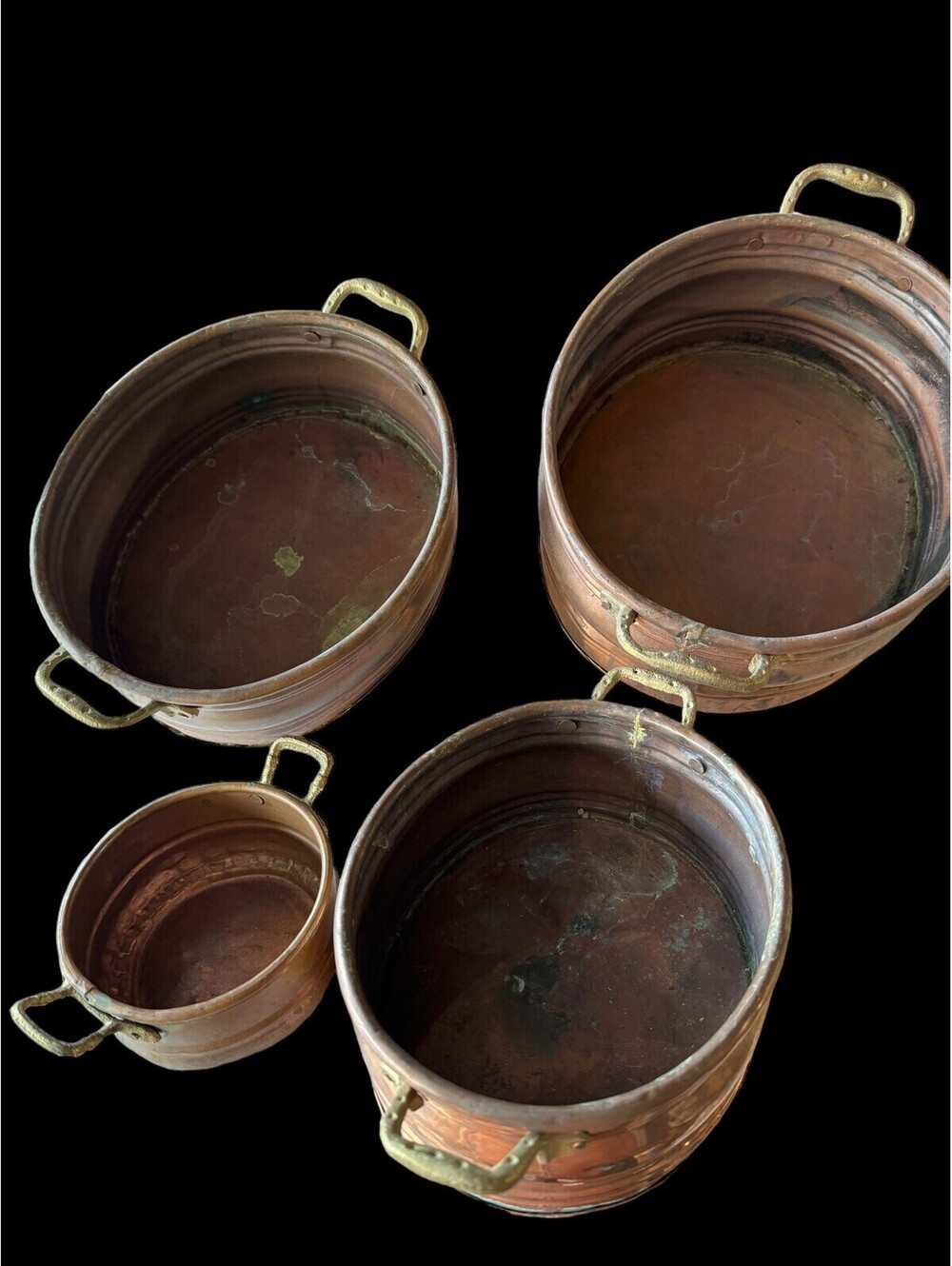 RARE Antique Turkish Copper Nesting Pots Lot Of Four. Hand Hammered. Persian HTF